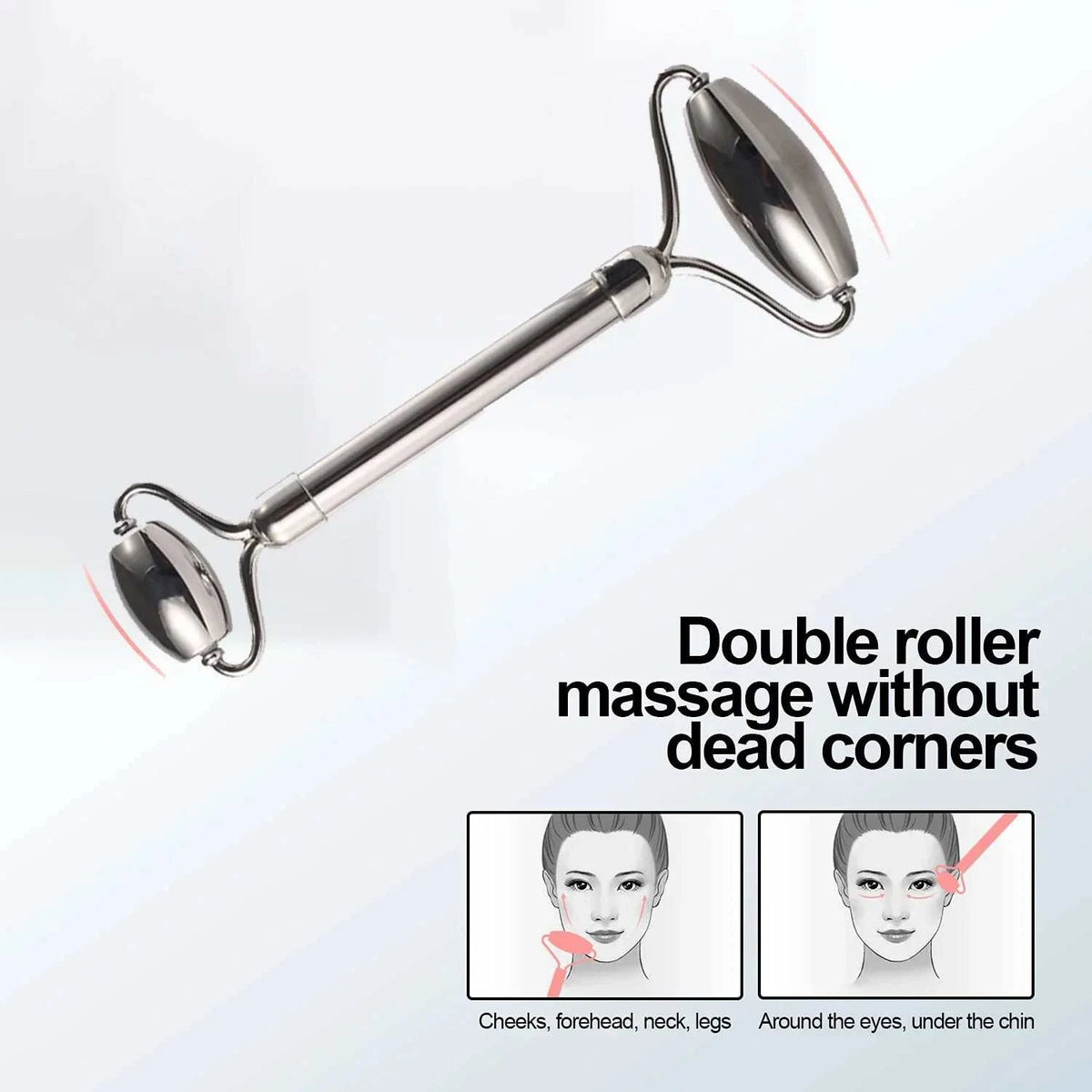 ice facial roller set with polished stainless steel double-ended rollers for cooling facial massage and skincare care