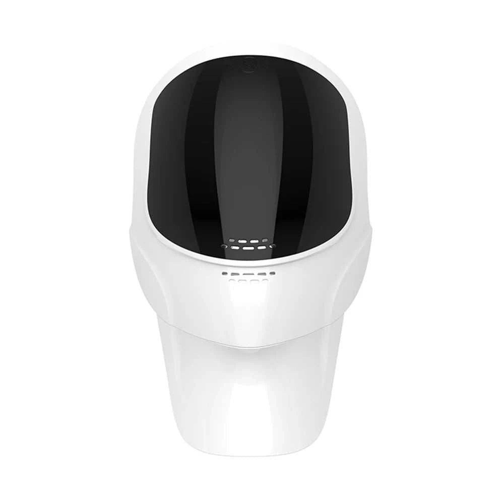 LED Face Neck Mask in white plastic with a black face panel and extended neck section, rechargeable design