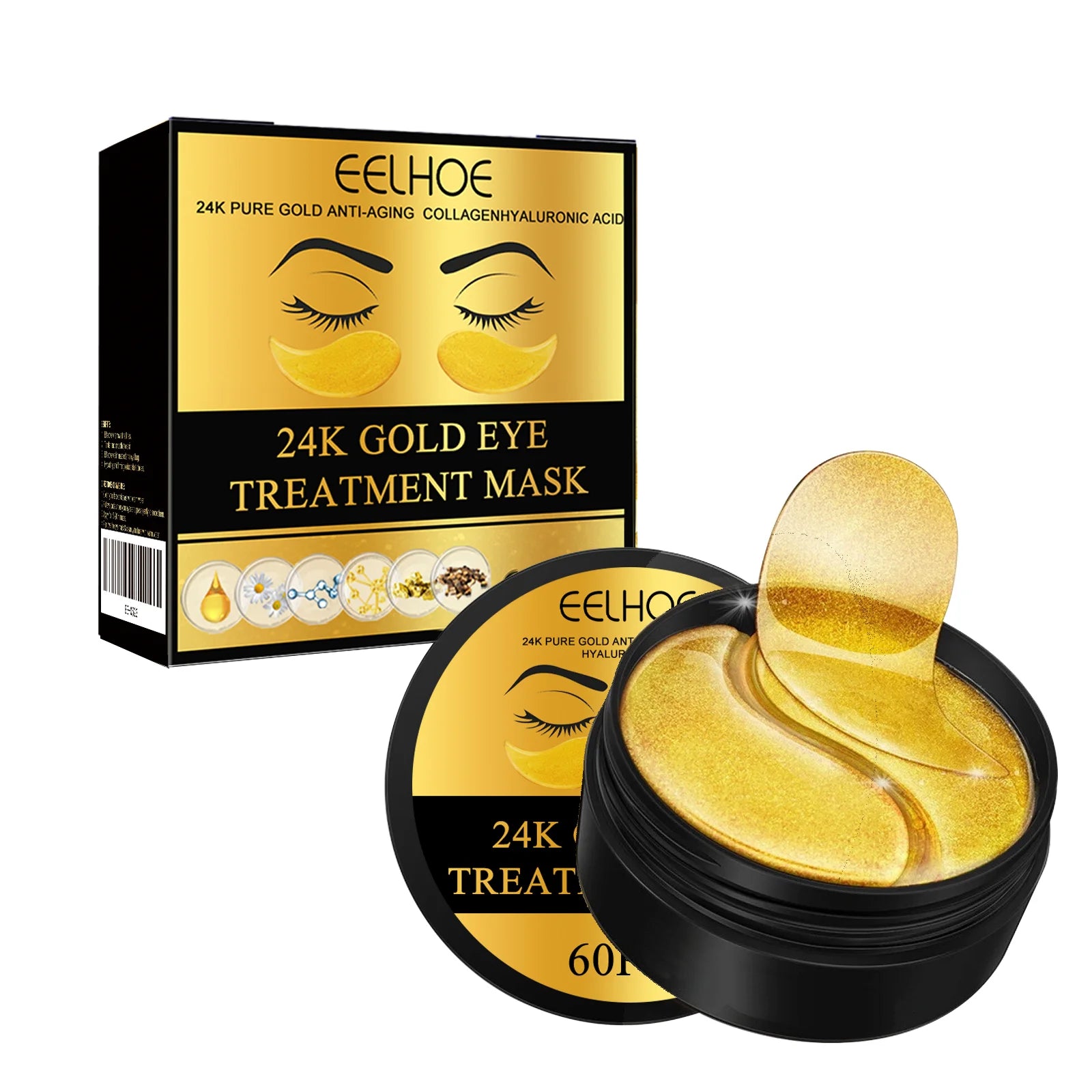 60PCS 24K Gold Eye Mask Anti Dark Circles Removal Eyes Bags Moisturizing Firming Eye Patches Eyes Skin Care Products