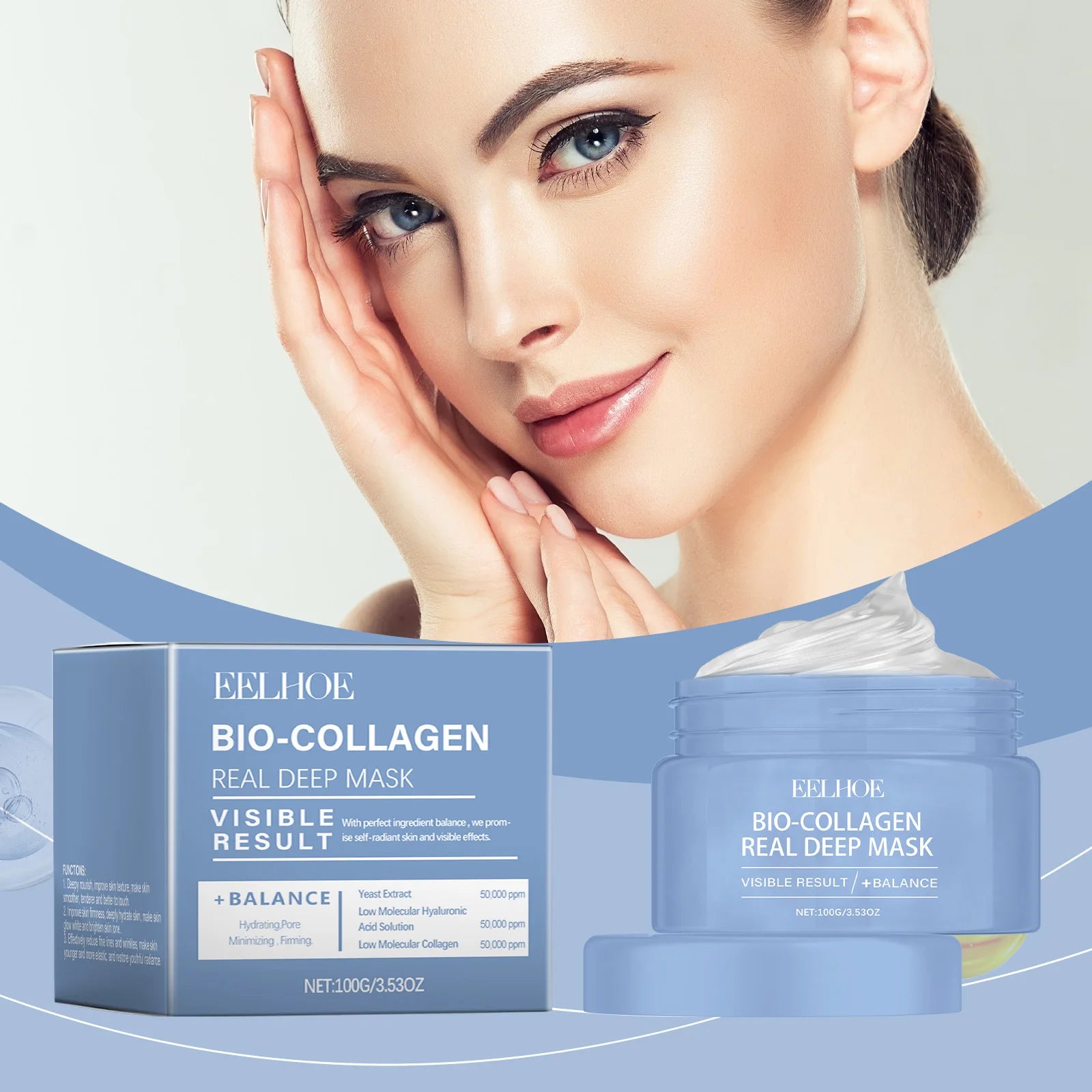 EELHOE Bio Collagen Face Mask Peel off Moisturizing Facial Nicotinamide Smooth Face Skin Deep Cleansing Blackhead Peel off Mask
