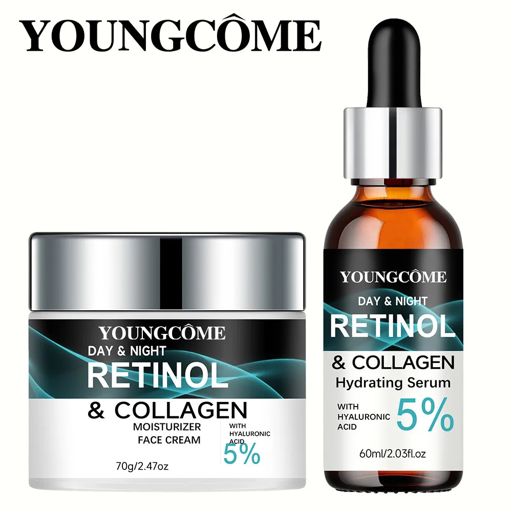YOUNGCOME Retinol Collagen Hyaluronic Acid Moisturizer & Essence Set - Daily Nourishing Facial Care Kit for Deep Hydration