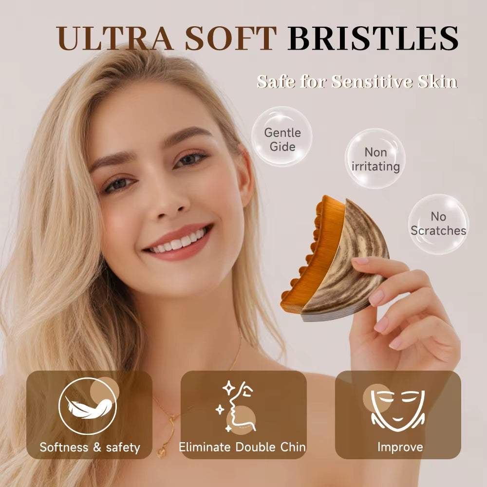 Lymphatic Contour Face Brush with ultra-soft brown bristles and a curved handheld design for gentle facial massage