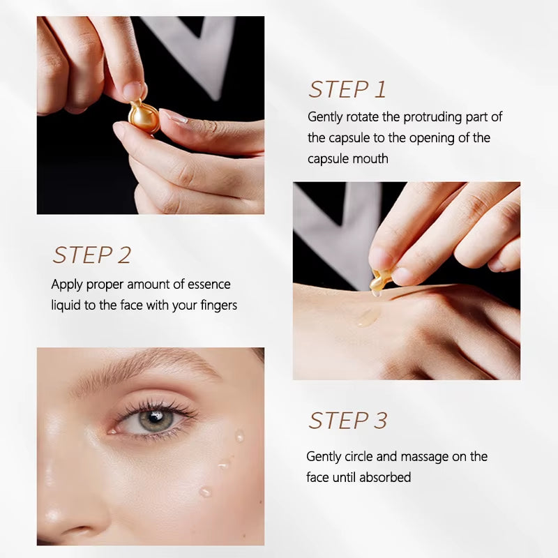 Ceramide Face Capsule Serum in golden single-use capsules with lightweight essence for facial hydration and care