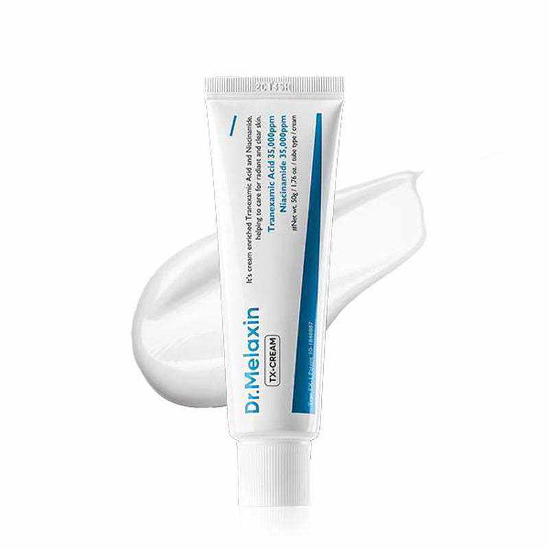 Brightening Nourishing Cream in a white tube with blue accents, shown with a smooth white cream swatch