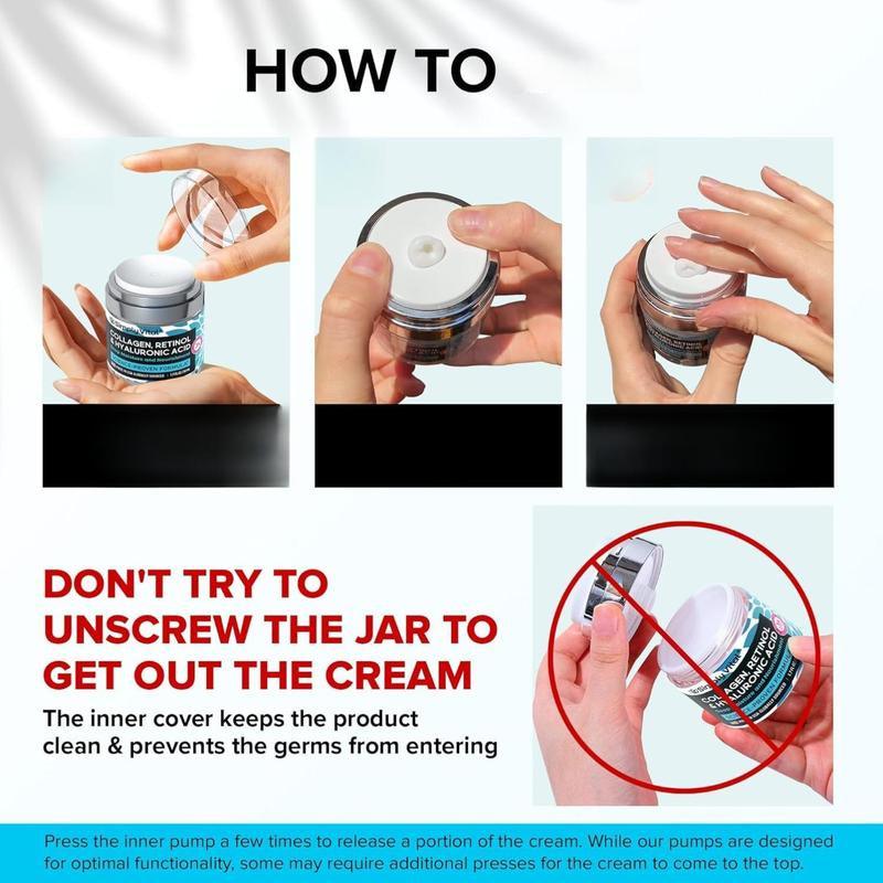 Anti-Aging Face Moisturizer cream jar with silver lid, turquoise label, and inner protective seal instructions