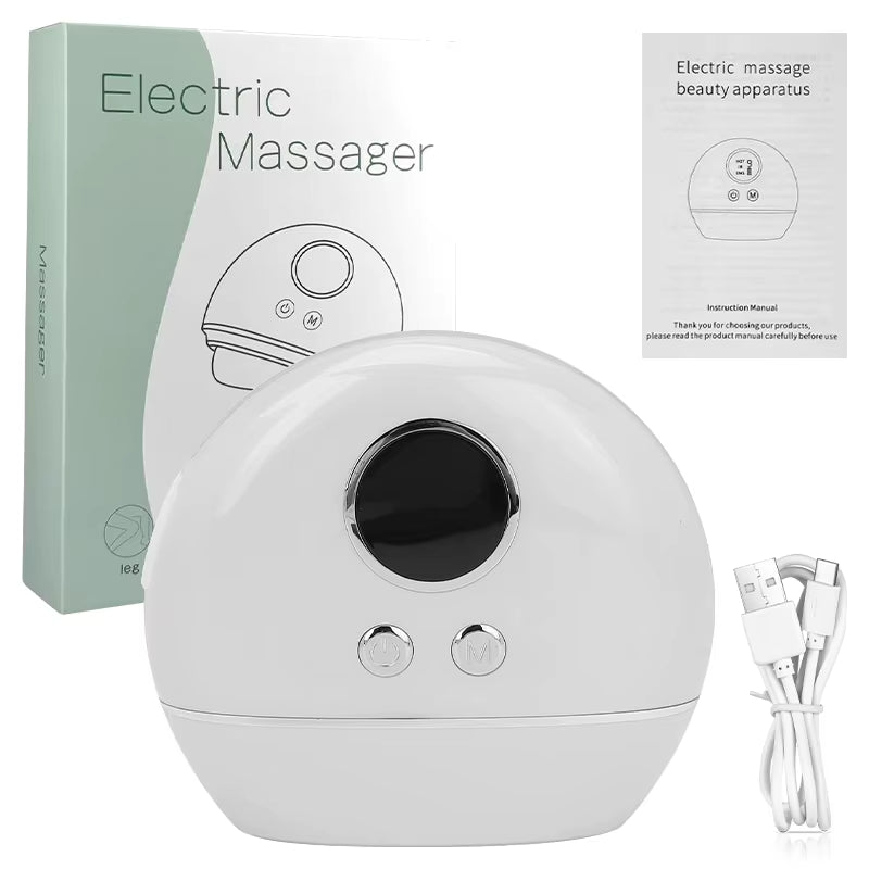 Electric EMS Gua Sha beauty massager in white ABS with black display and two silver control buttons