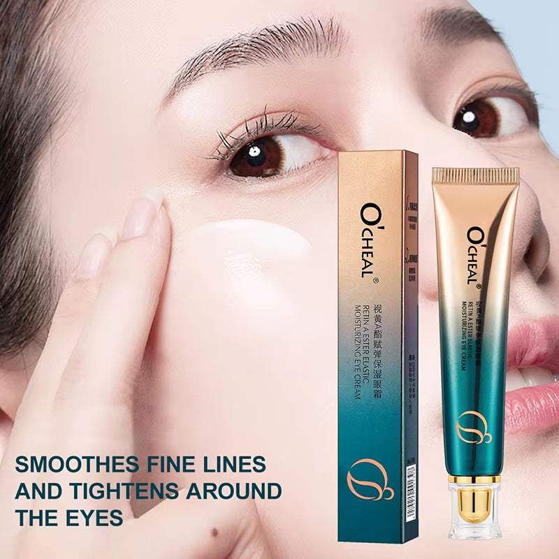 Moisturizing Eye Cream in a gold and teal tube with matching box, featuring an under-eye smoothing formula