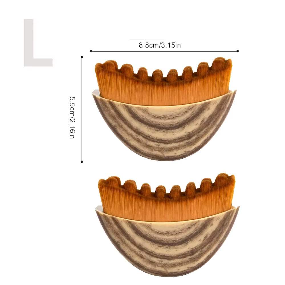 Lymphatic Contour Face Brush with brown wood-grain handle and dense orange bristles, portable handheld design