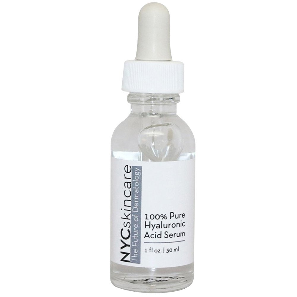 Hyaluronic Acid Facial Serum in a clear glass dropper bottle with a white cap and minimalist label