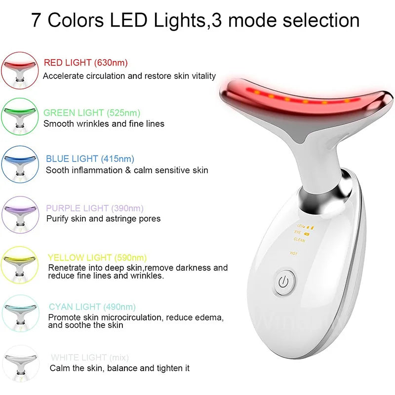 Transform Your Skin with the 7 Colors Anti-Wrinkle Facial Massager - Neck &amp; Face Beauty Device for Tightening and Lifting