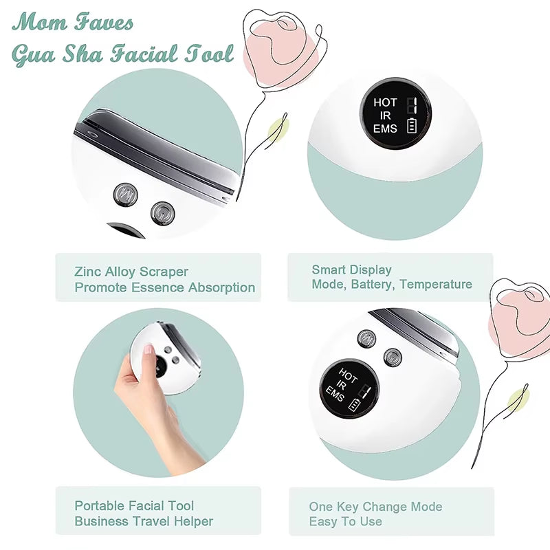 Revitalize Your Skin with the Warm Gua Sha Massage Beauty Device – Featuring EMS Microcurrent, Vibration, LED Light Therapy, and 9 Custom Modes for Ultimate Skin Tightening