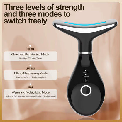 Revitalize Your Skin with the 3-in-1 LED Neck Beauty Device - Microcurrent Facial Massager for Daily Anti-Aging Skincare