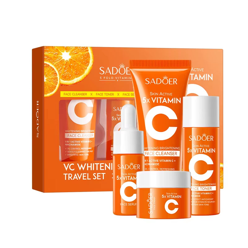Revitalize Your Skin On-the-Go: Vitamin C Moisturizing Travel Skincare Set with Cleanser, Toner, Serum, and Face Cream