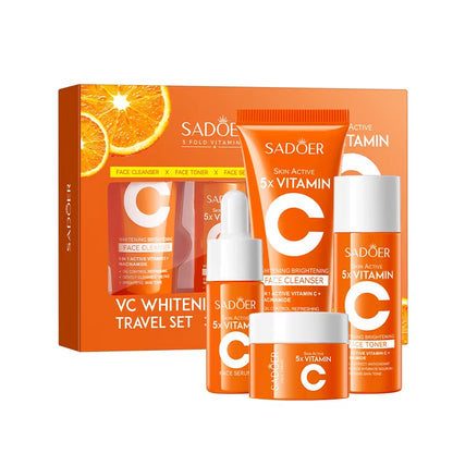 Revitalize Your Skin On-the-Go: Vitamin C Moisturizing Travel Skincare Set with Cleanser, Toner, Serum, and Face Cream