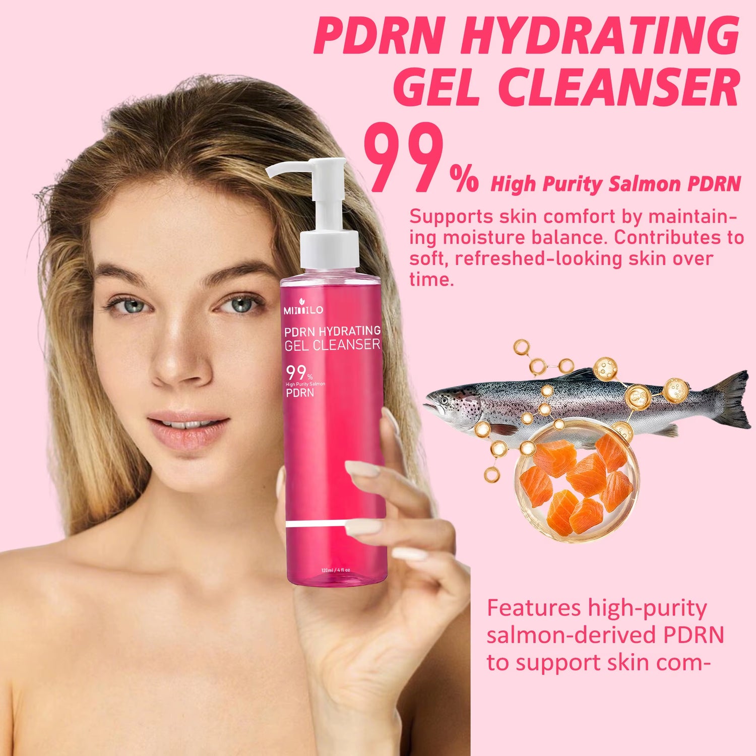 Experience Radiant Skin with DNA PDRN Salmon Pink Foam Cleansing Gel - Deep Cleansing, Oil Control, and Blackhead Removal