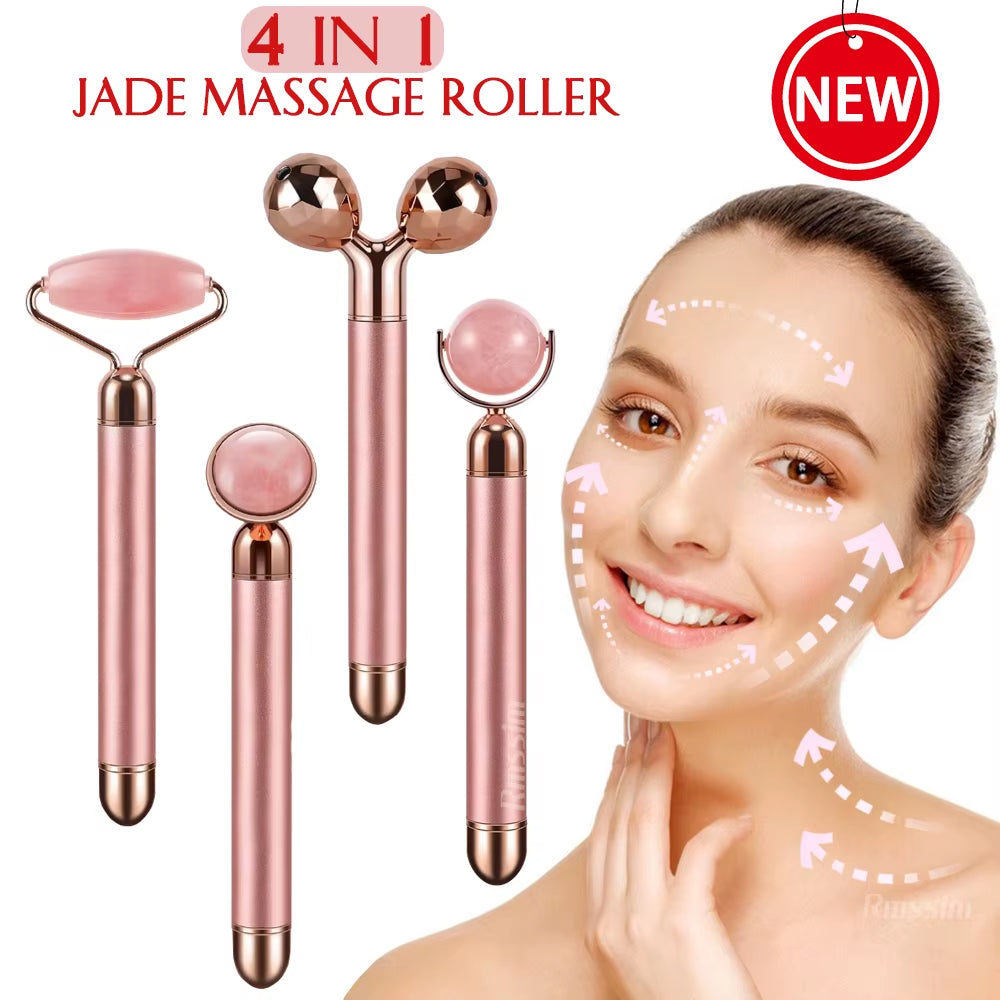 Revitalize Your Skin with the New Electric Vibrating Jade Roller Massager - Slimming Face Lifting Rose Quartz 3D Facial Tool