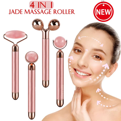 Revitalize Your Skin with the New Electric Vibrating Jade Roller Massager - Slimming Face Lifting Rose Quartz 3D Facial Tool