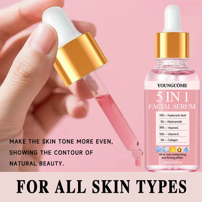 5 in 1 Fade Fine Lines Firming Face Serum Vitamin C Hyaluronic Acid Facial Serum Moisturizing Brightning Shrink Pores