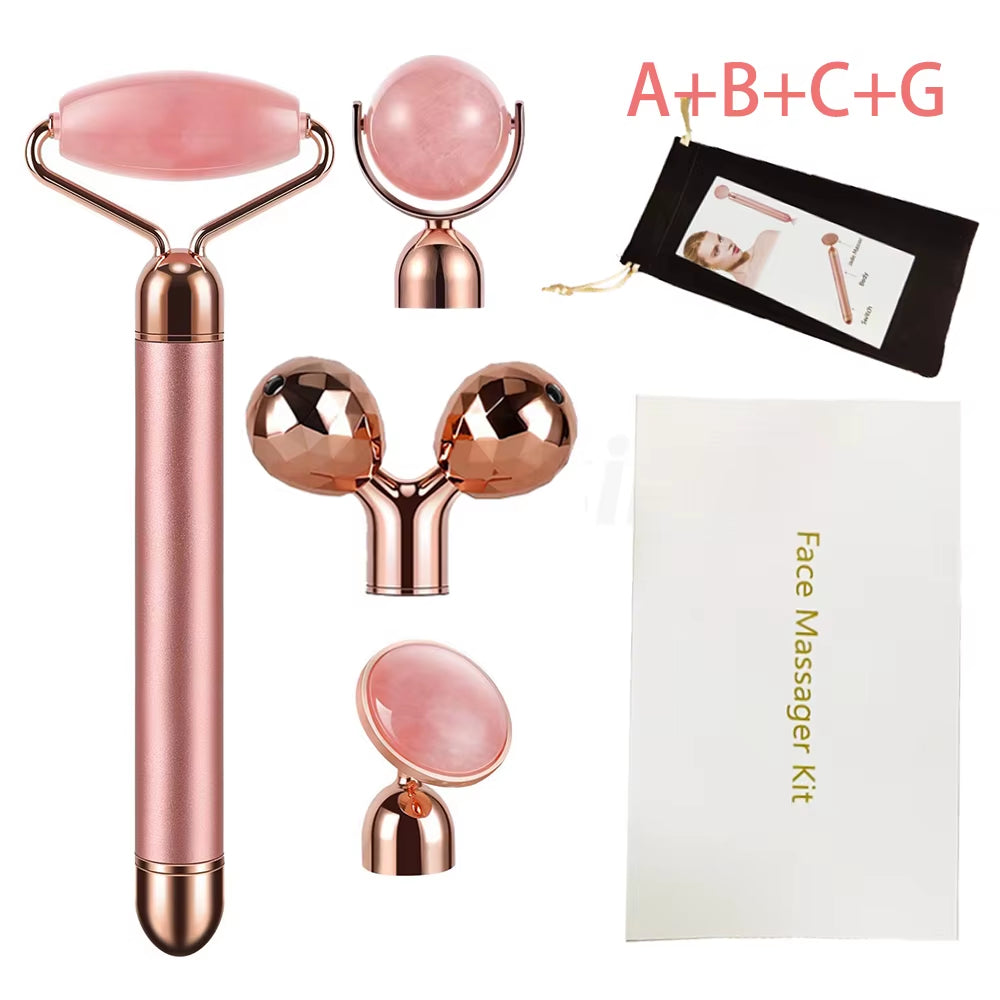 Revitalize Your Skin with the New Electric Vibrating Jade Roller Massager - Slimming Face Lifting Rose Quartz 3D Facial Tool