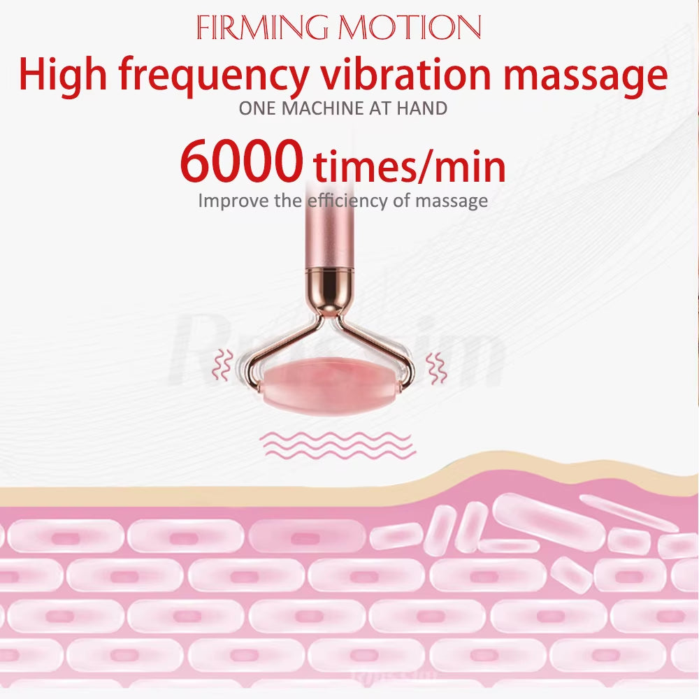 Revitalize Your Skin with the New Electric Vibrating Jade Roller Massager - Slimming Face Lifting Rose Quartz 3D Facial Tool