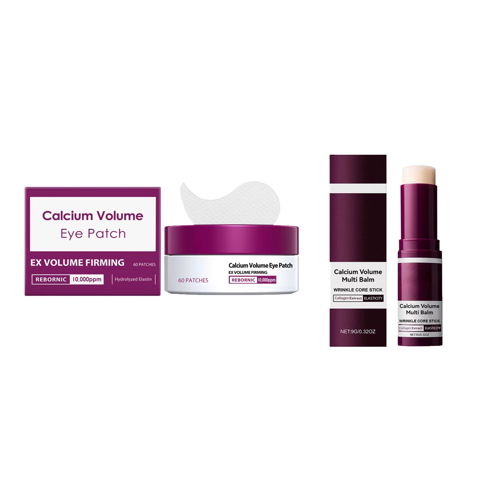 Revitalize Your Skin with the Calcium Skincare Set: Anti-Aging Serum, Eye Patches, and Multi Balm for Youthful Glow and Reduced Dark Circles