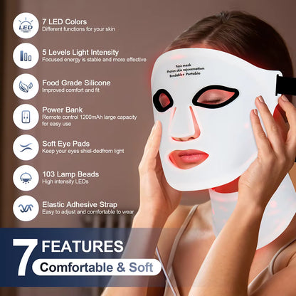 Wireless 7 Colors LED Face Beauty Machine Photon Facial Neck Skin Tighten Rejuvenation Silicone Mask