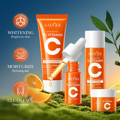 Revitalize Your Skin On-the-Go: Vitamin C Moisturizing Travel Skincare Set with Cleanser, Toner, Serum, and Face Cream