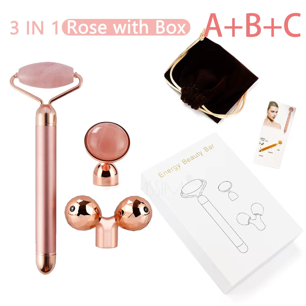 Revitalize Your Skin with the New Electric Vibrating Jade Roller Massager - Slimming Face Lifting Rose Quartz 3D Facial Tool
