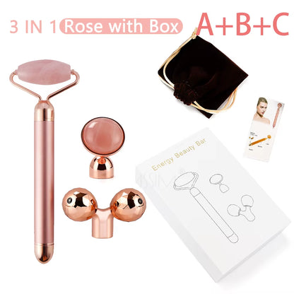 Revitalize Your Skin with the New Electric Vibrating Jade Roller Massager - Slimming Face Lifting Rose Quartz 3D Facial Tool
