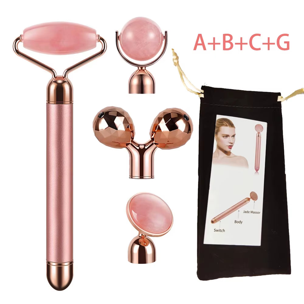 Revitalize Your Skin with the New Electric Vibrating Jade Roller Massager - Slimming Face Lifting Rose Quartz 3D Facial Tool