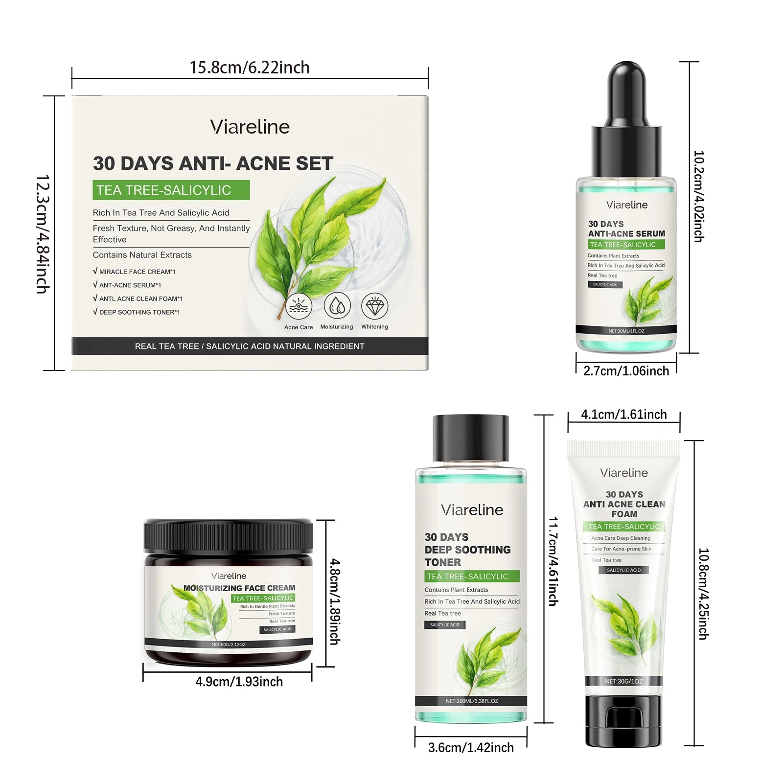 Viareline Salicylic Acid Skin Care Set Daily Moisturizing Enhance Smoothness Gentle Acne Treatment Non-greasy Skin Care Set