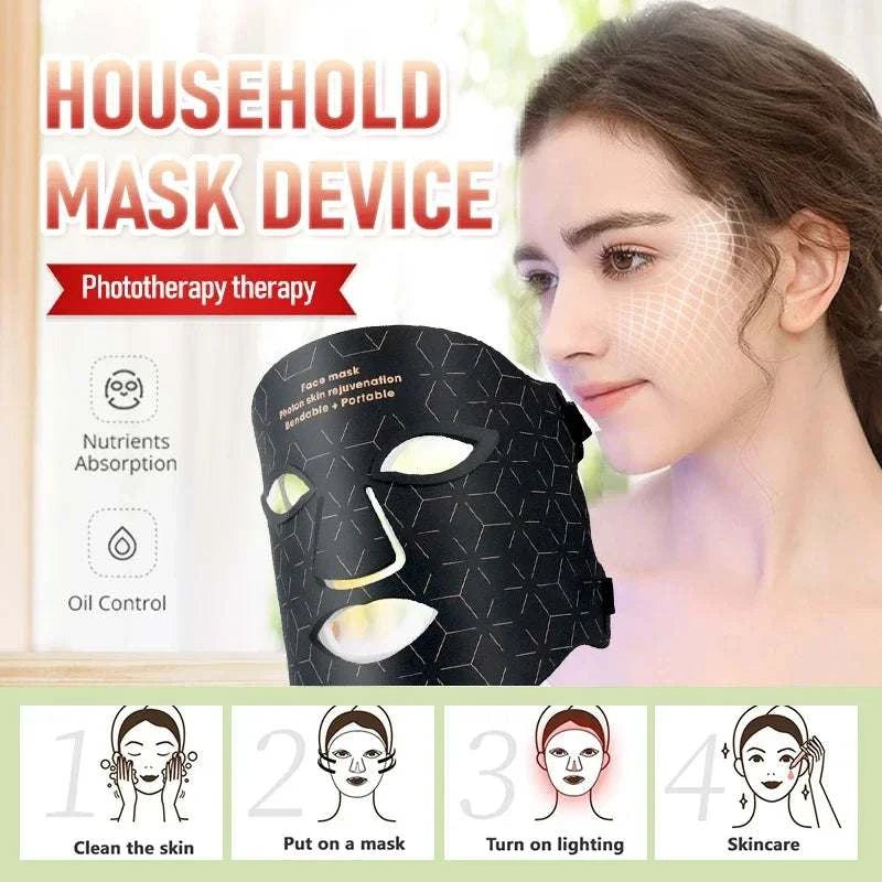 Face Photon Rejuvenation black plastic facial mask with geometric pattern designed for phototherapy and skin care use at home