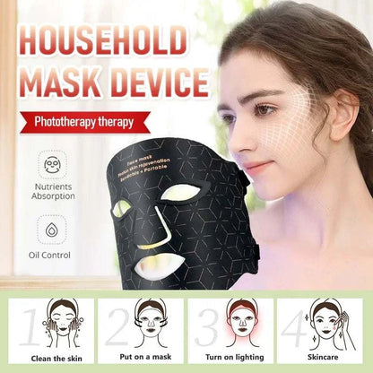 Face Photon Rejuvenation black plastic facial mask with geometric pattern designed for phototherapy and skin care use at home