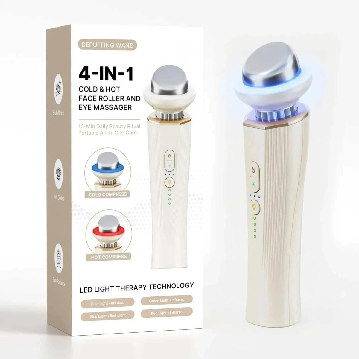 Facial Lifting Skin handheld white and silver beauty device with LED light therapy for face lifting and massage
