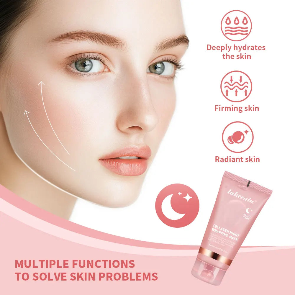 Collagen Night Wrapping Mask Exfoliating Facial Elastic Moisturizing Care Reduce Relaxation Dullness Hydrolyzed Collagen Shiny