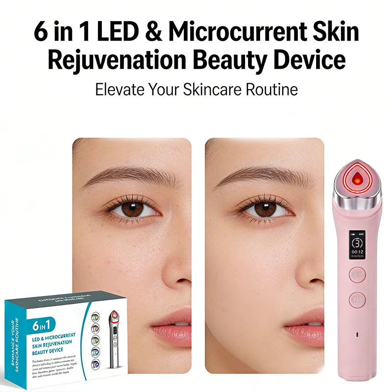 New 6 In 1 Multifunctional Ager Booster Pro Wand Facial Skin Therapy Lights Beauty Tool