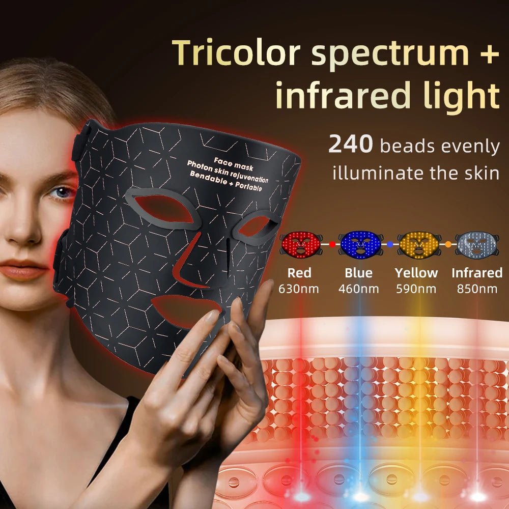 2025 Popular Soft Portable Led Facial Face Mask 4 Colors 460 590 630 850nm Red Light Photon Therapy Skin Care Face Mask