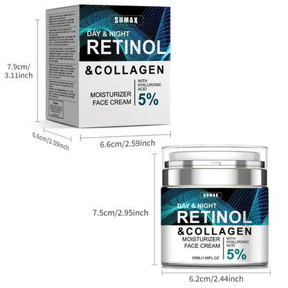 50ML Anti-aging Retinol Face Cream Moisturizer Collagen With Hyaluronic Acid 5% Day Whitening Cream Night Cream