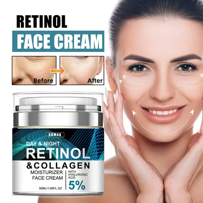 50ML Anti-aging Retinol Face Cream Moisturizer Collagen With Hyaluronic Acid 5% Day Whitening Cream Night Cream