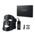 LED Face Mask in black with geometric pattern, adjustable strap, digital controller, USB cable, and black gift box
