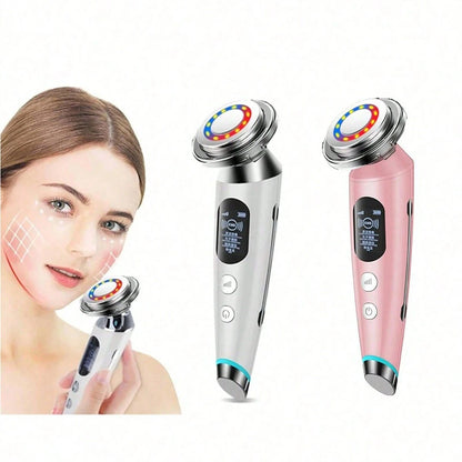Ultrasonic RF Beauty Device with Red-Blue LED Photon Therapy Microcurrent Facial Massager&amp;Ion Cleansing,Anti-Aging SkincareTools
