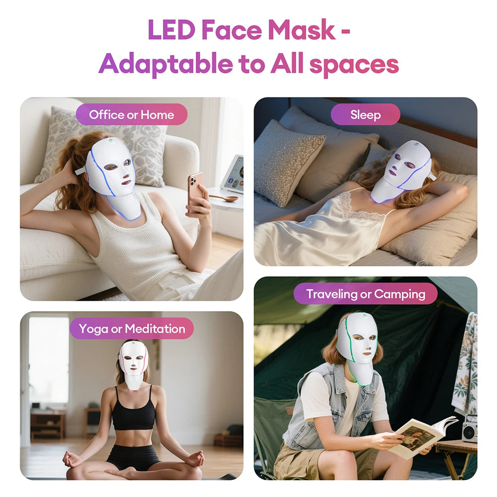 LED Facial Mask with 7 Colors Light Wireless LED Face Mask Neck Care Beauty Mask Skin Care Machine