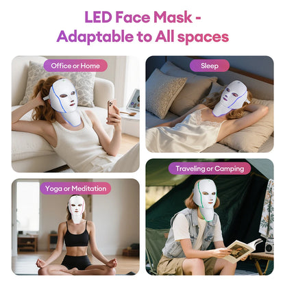 LED Facial Mask with 7 Colors Light Wireless LED Face Mask Neck Care Beauty Mask Skin Care Machine