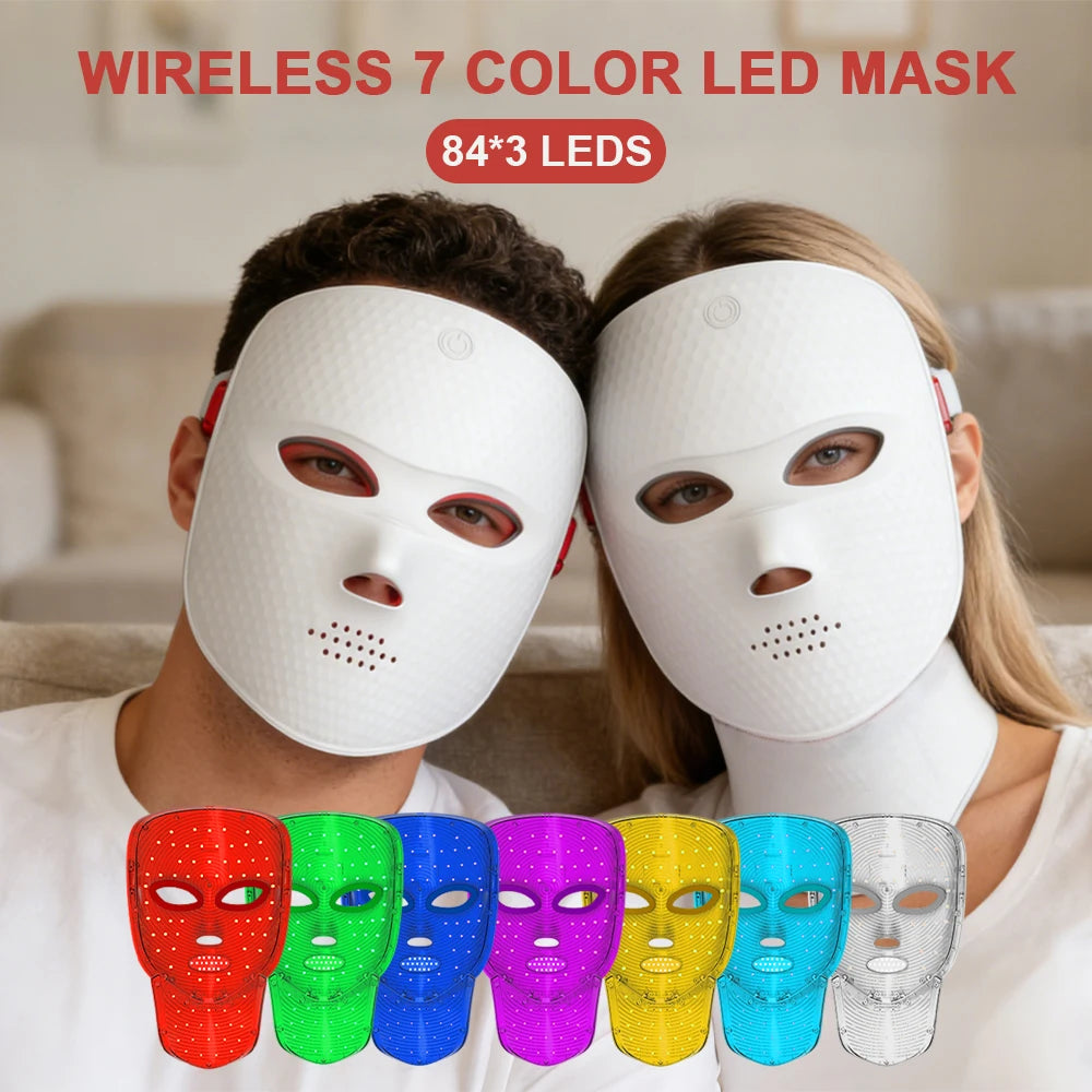2 In 1 Facial LED Mask with Neck 7 Colors LED Face Mask Skin Care Facial Neck Beauty Mask Home Use Beauty Machine
