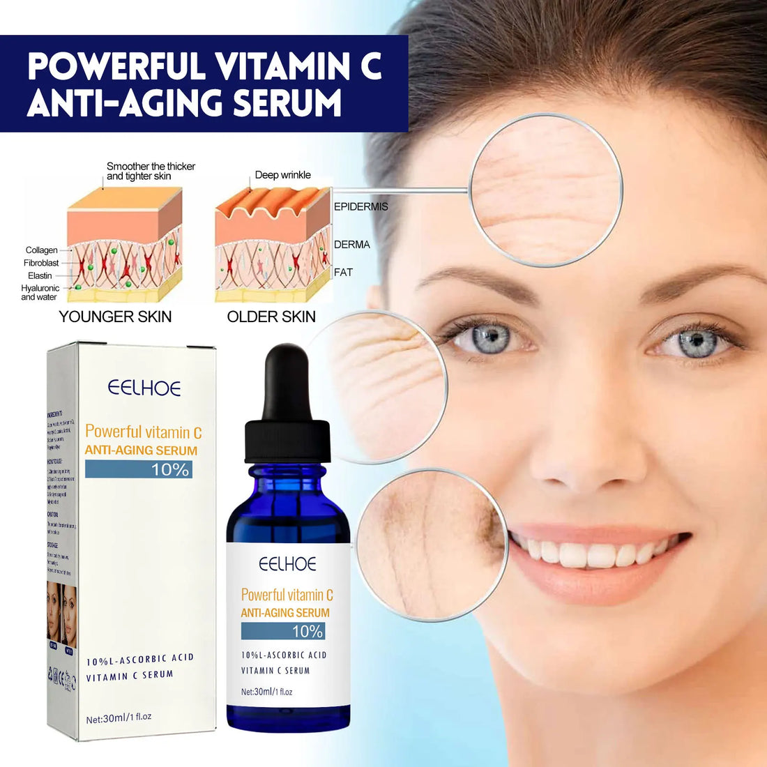Vitamin C Anti-Aging Serum, Hydrating &amp; Firming Facial Treatment, Smooths Fine Lines for Youthful Skin