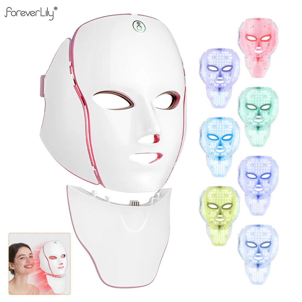 LED Facial Mask with 7 Colors Light Wireless LED Face Mask Neck Care Beauty Mask Skin Care Machine