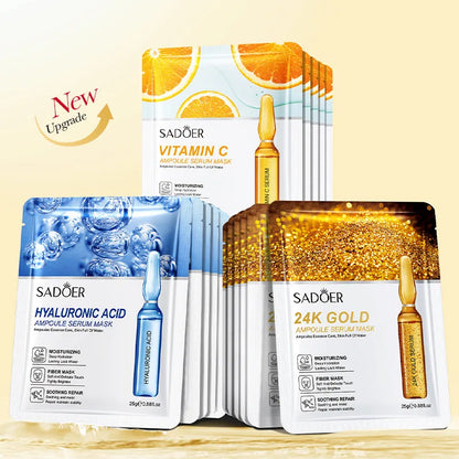 5/10pcs SADOER 24K Gold Vitamin C Hyaluronic Acid Face Mask Facial Moisturizing Firming Hydrating Facial Masks Skin Care