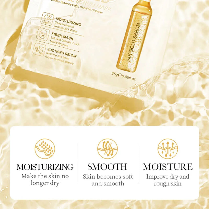 5/10pcs SADOER 24K Gold Vitamin C Hyaluronic Acid Face Mask Facial Moisturizing Firming Hydrating Facial Masks Skin Care