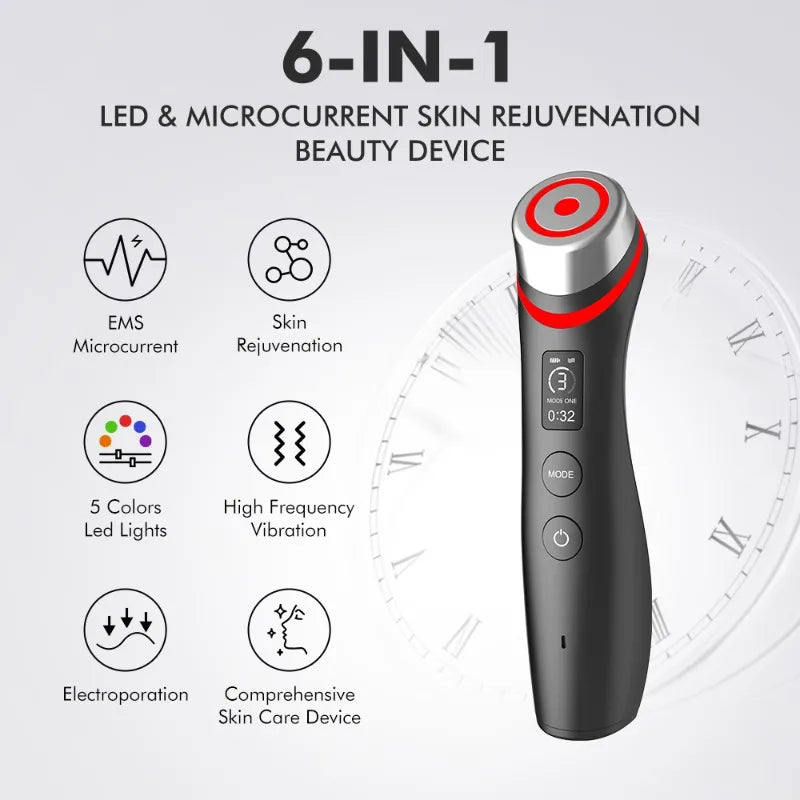 5-Color LED Light Skin Rejuvenation EMS Microcurrent Vibration Massager - Portable Beauty Device for Home Use