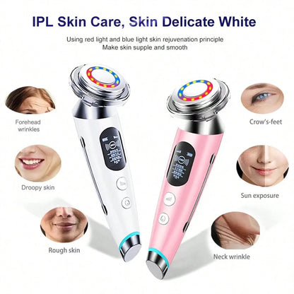 Ultrasonic RF Beauty Device with Red-Blue LED Photon Therapy Microcurrent Facial Massager&amp;Ion Cleansing,Anti-Aging SkincareTools